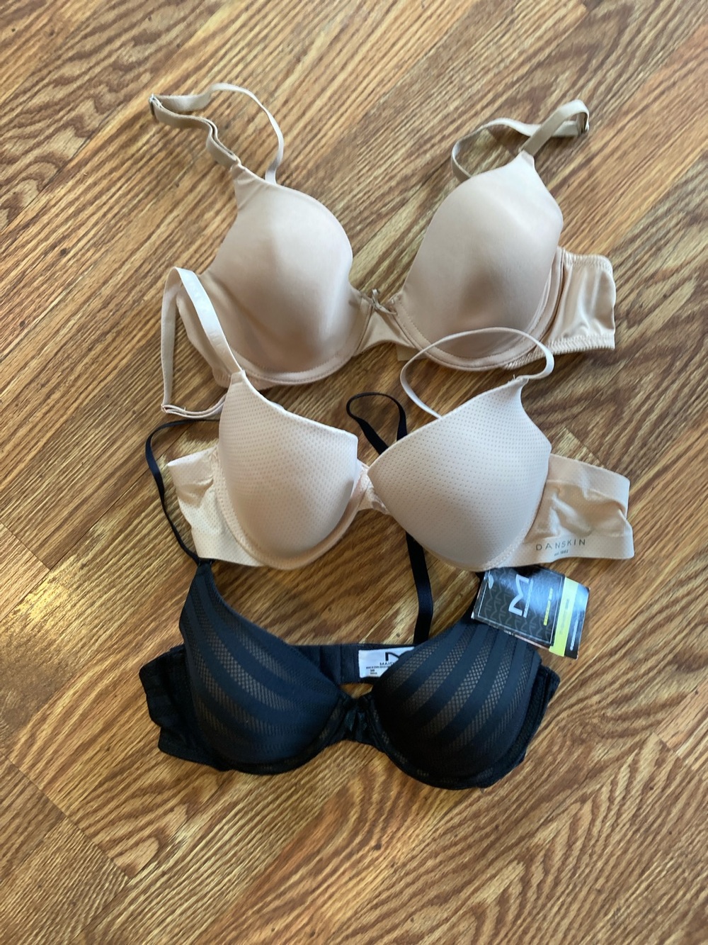 Danskin Nude and Black T-Shirt Bras Trio